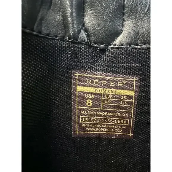 Roper Oakley Studded Pointed Toe Cowboy Black Boots Western Fringe Women's 8 - Picture 10 of 11